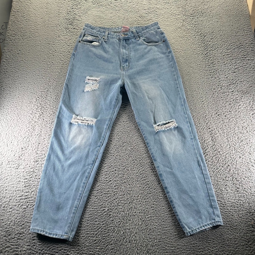 Pink‎ Diamond Jeans Womens 11 Blue Cotton Denim Tapered Faded Distressed Utility